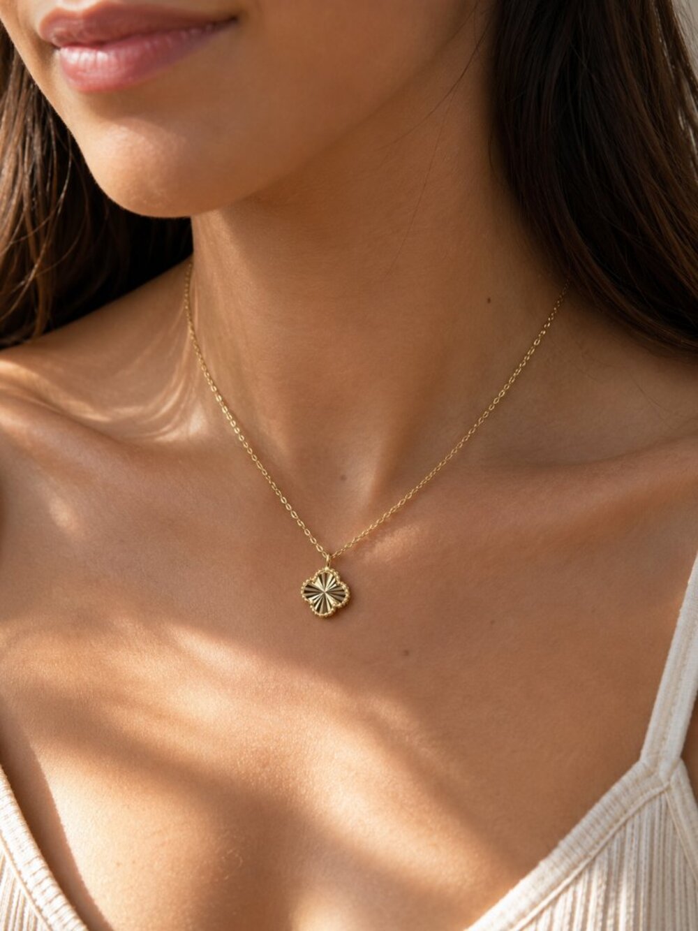 2pc set Gold plated clover Designer look Necklace 16” 18” inch adjustable chain